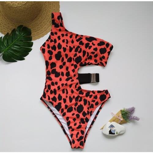Women Swimwear 2021 High Waist One-Piece Swimsuit Female V-Neck Bodysuit Leopard Bathing Suit Print Bather Beachwear High Cut