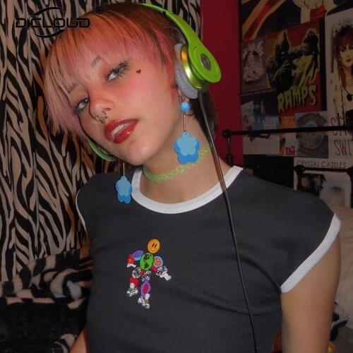 Ins Funny Robot Print Crop Top Tshirt Women Chic Summer Tops Tees Streetwear Harajuku Girls Punk Hip Hop Party T Shirt Femme