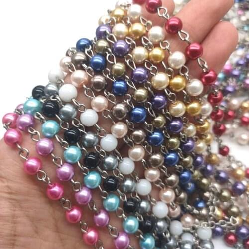 QIGO Handmade 6 mm Beads Pearl Necklace Long Chain Strand Necklace For Women Girl Fashion Jewelry Many Colors