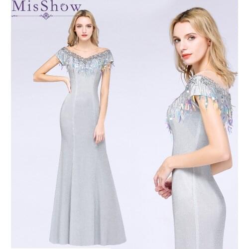 Elegant Silver Long Prom Gown Evening Dress Brautmutterkleider Mermaid Wedding Party Dresses Mother Of the Bride Dresses