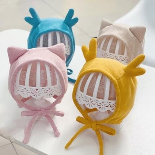 Autumn Winter Warm Baby Girls Hat Cute Cartoon Cat Elk Ear Baby Boy Girl Cap Ear Protection Hats Solid Color Kids Beanie Bonne