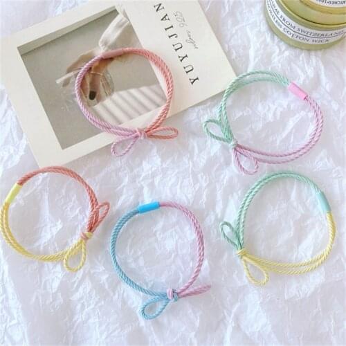 1PCS Japan And South Korea New Head Rope Female Net Red Simple And Fresh Color Contrast Bow Rubber Band Tie HairCircle Headdress