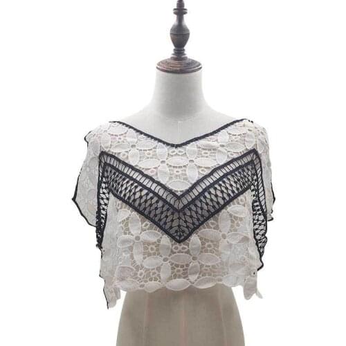 1PCS Luxury White Black Embroidery 3d Flowers Lace Fabric Motif Collar Trimmings Sewing Corsage Applique On Clothes Scrapbooking