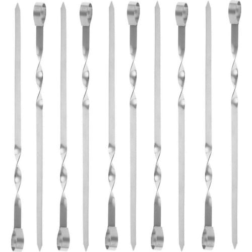Barbecue Needle 10pcs Stainless Steel Grilling Kebab Flat Skewers BBQ Needle Stick for Outdoor Camping Picnic Cooking Tools