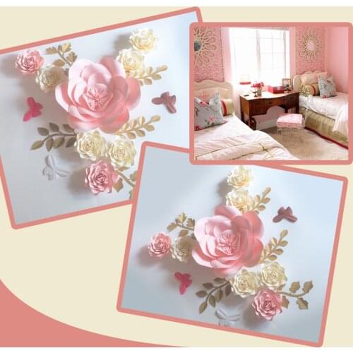 2018 DIY Mix Color Giant Paper Flowers Half Made 8PCS+Leaves 5PCS+Butterflies 3PCS Wedding & Event Backdrops Baby Nursery Video