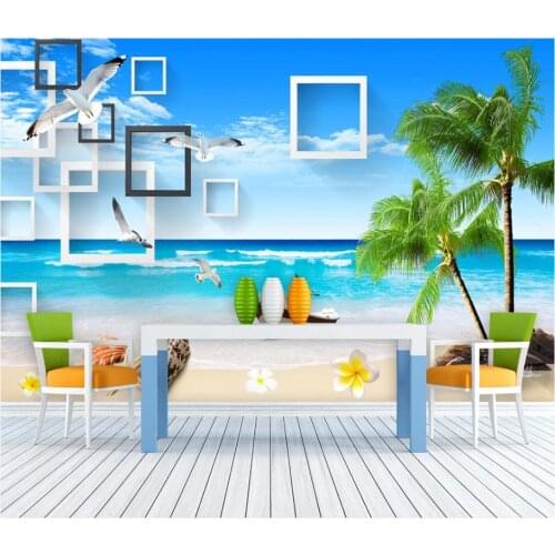 Custom photo 3d wallpaper Seaside coconut tree beach seagull scenery room home decor 3d wall murals wallpaper for walls 3 d