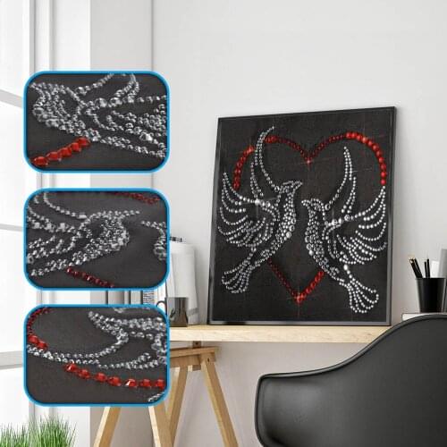 Shiny Crystal Special Shaped Diamond Painting Heart Pigeon Diamond Embroidery Animals DIY Round Cross Stitch Decoration Home