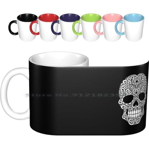 White Swirling Sugar Skull Ceramic Mugs Coffee Cups Milk Tea Mug Skull Sugar Skull Day Of The Dead Day Of The Dead Sugar Skull