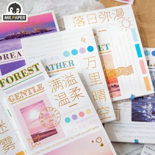 Mr.Paper 6 Designs White Kraft Paper Material Paper Memo Pad Sunlight Magazine Series Creative Handbook Decoration DIY Sticker