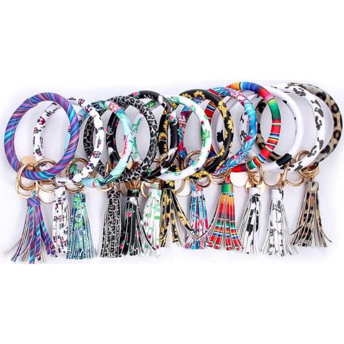 Chain Key Circle Tassel O PU Leather Wristlet Ring Bangle Cute Keychain