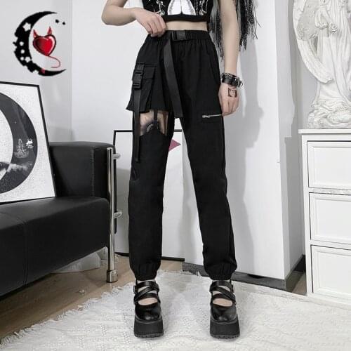 Rock Punk Patchwork Jogger Elastic Waist Hip-hop Harem Streetwear Cargo Pants Harajuku Sweatpant Trouser Cotton Bottom