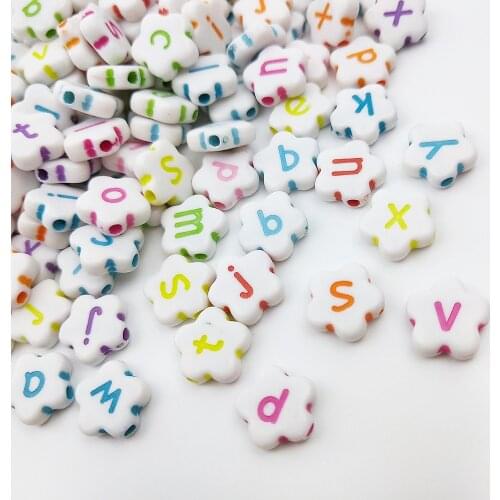 50pcs/10.5mm Letter Flower Beads Multicolor Hole Acrylic Spacer Bead for Jewelry Making DIY Children Kids Necklace Bracelet