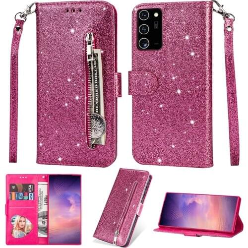 For Samsung Note 20 Ultra A51 A71 A31 A21 S20 S10 Plus S10E Note 10 + 9 8 S10 Lite Glitter Zipper Wallet Flip Leather Phone Case