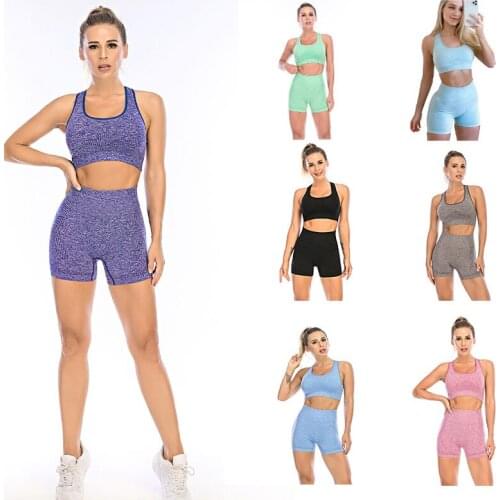 Breathable Sexy Navel Sleeveless Vest Fitness Shorts Set Yoga High Waist Shorts Womens Sports Bra Underwear Tights
