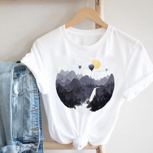 FIXSYS Female Graphic T-shirt Women Casual Cartoon Landscape Funny Spring Summer 90s Ladies Fashion Clothes Print Tshirt