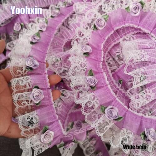 5CM Wide HOT Embroidery Purple 3D flower lace fabric trim ribbon DIY sewing applique collar fringe wedding dress guipure decor