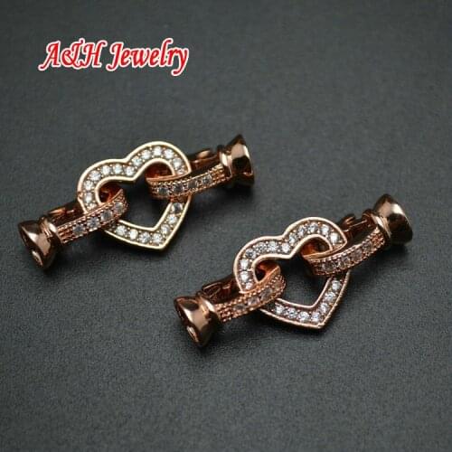 Fine Jewelry DIY Findings Rose Gold Color Heart Shape Clasp For Necklace & Bracelet Making Materials 5pc/lot
