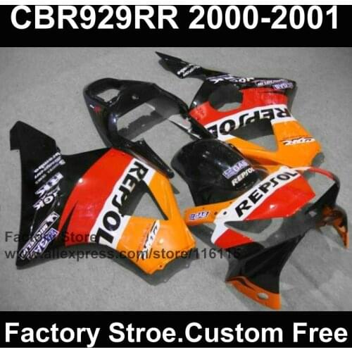 ABS plastic Motorcycle fairing set for HONDA CBR929RR 2000 2001 CBR 929RR 00 01 CBR 900RR orange repsol aftermarket fairings kit
