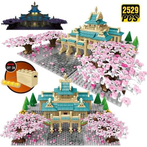Creator Sakura Street View Building Blocks Expert Home Decor Garden Kit Cherry Tree Bricks Construction Toys for Girls Friends
