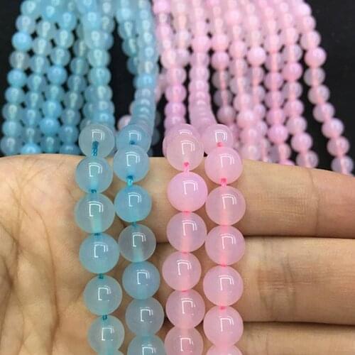 1 Strand Blue/Pink Round Agates Findings 4 6 8 10mm DIY Round Spacer Loose Beads For Jewelry Making Strand Bracelet Accessories