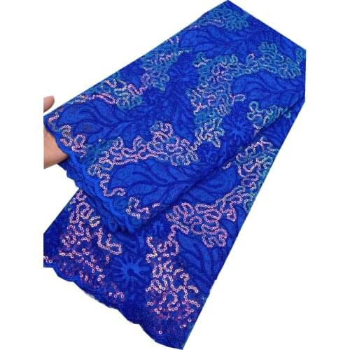 SJ Lace African Lace Fabric High Quality Lace French Cord Embroidery Blue Sequins Tulle Lace Fabric For Nigerian Party xh5-84
