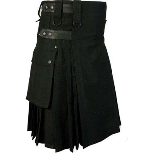 LUCLESAM Medieval Victoria Mens Skirt Vintage Kilt Scotland Gothic Punk Fashion Kendo Pocket Skirts Scottish Clothing