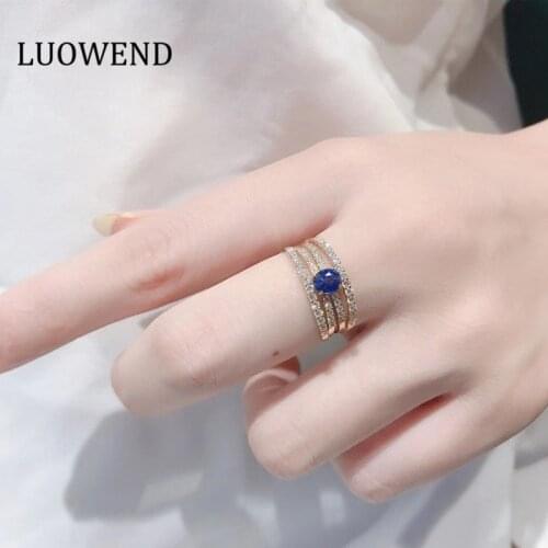 LUOWEND 18K White Gold Women Wedding Ring Certified Natural Sapphire Oval Shape Diamond Ring for Women Enagement Customize