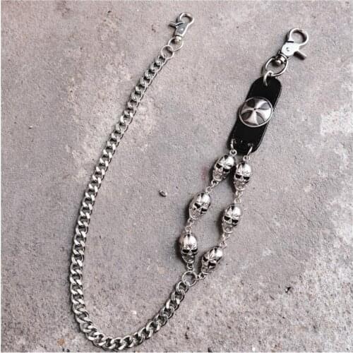 Metal Leather Skeleton Wallet Belt Chain Rock Trousers Hipster Pant Jean Keychain Silver Ring Clip Keyring Mens HipHop Jewelry