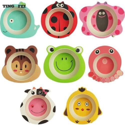 Cartoon Bamboo Baby Feeding Food Bowl Tableware Animal Infant Kids Plate Eco-friendly Cute Children Baby Eating Food Bowl Plate