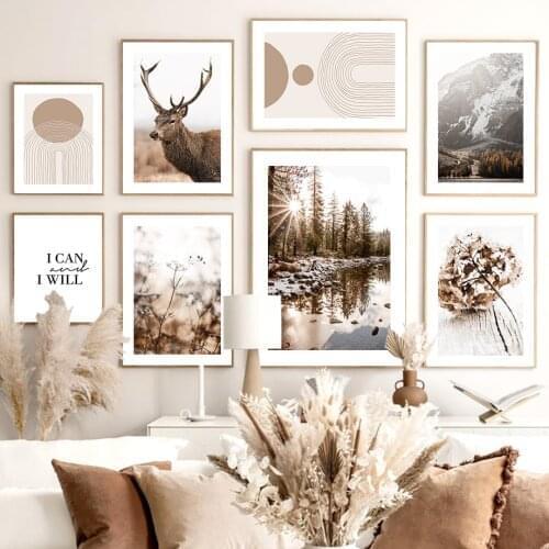 Deer Sheep Flower Forest Mountain Curve Wall Art Canvas Painting Nordic Posters And Prints Wall Pictures For Living Room Decor
