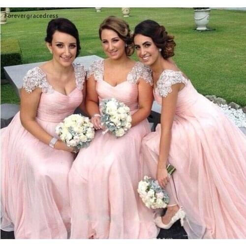 New Arrival Blush Pink Bridesmaid Dress Long Chiffon Garden Country Formal Wedding Party Guest Maid of Honor Gown Plus Size