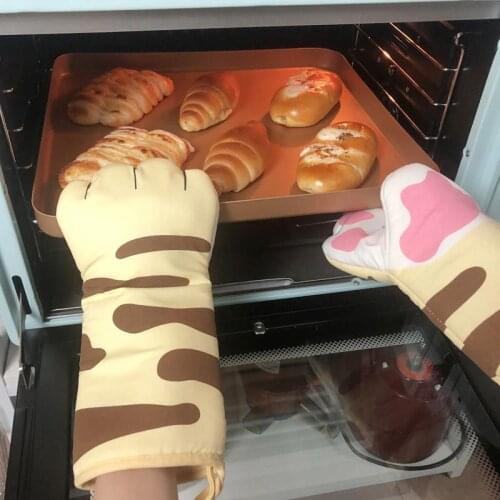 Baking Gloves Oven Mittens Cat Paws Heatproof Non-Slip Cute Long Kitchen Mittens Baking Mitts Microwave Oven Glove Kitchen Tools