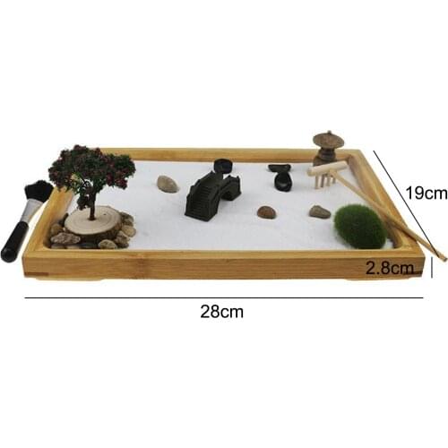 Zen Sand Garden for Desk with Rake,Bridge,Tree, Rocks Office Table Accessories, Mini Zen Sand Garden Kit Meditation Gifts