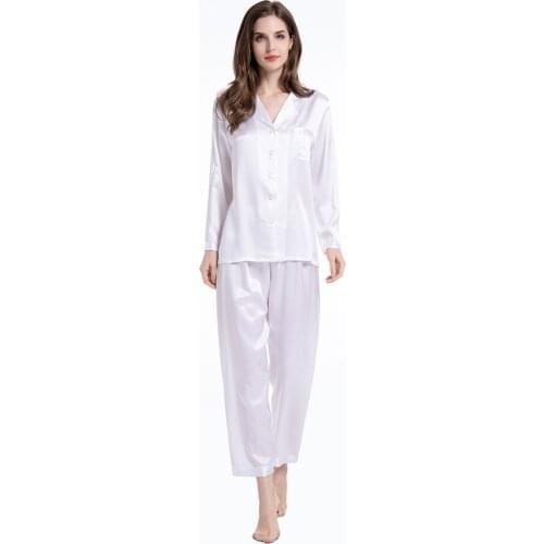 19 Momme Real Mulberry Silk Pajamas Women Clothing Comfy Two Piece Set Long Sleeve Sleepwear Nightwear For Ladies