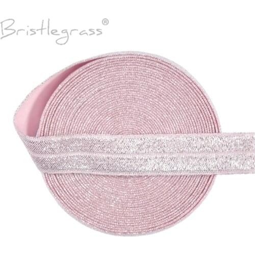 BRISTLEGRASS 5 Yard 5/8" 15mm Silver Glitter FOE Pink Foldover Elastic Spandex Band Kid Hair Tie Headband Tutu Dress Sewing Trim