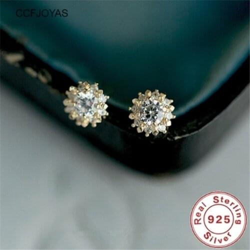 CCFJOYAS 925 Sterling Silver Mini Sun Earrings for Women Simple Minimalist White Zircon Piercing Cartilage Earring Jewelry