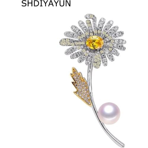 SHDIYAYUN 2019 Pearl Brooch For Women Two Colors Flower Brooches Pins Natural Freshwater Pearl Fine Jewelry Exquisite Craft