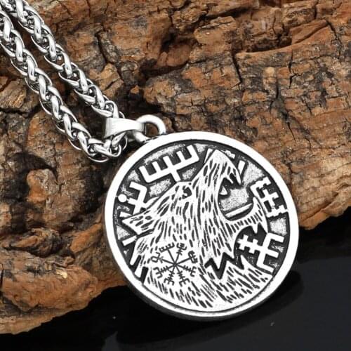 Nordic viking amulet wolf odin pagan Vegvisir Pendant Necklace