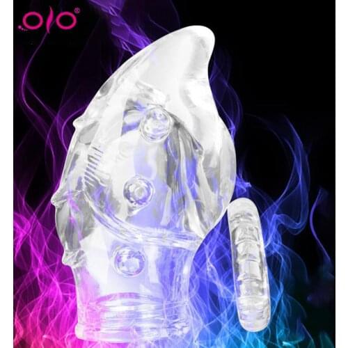 OLO Reusable Silicone Male Penis Spike Sleeve Glans Condom Penis Collars Sleeve Extender Enlargement Adult Sex Product Toys
