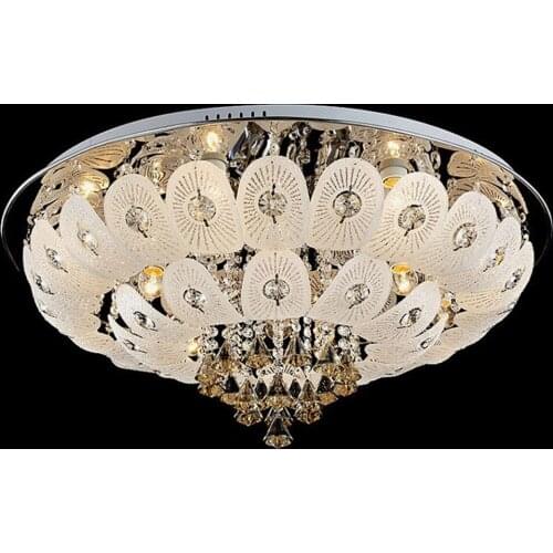 Modern Peacock Glass Crystal Living Room Ceiling Light Round Top Dining Room Stainless Steel Ceiling Lamps Bedroom Ceiling Lamp