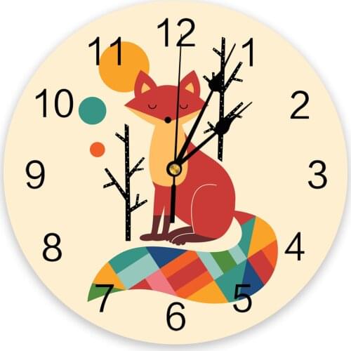 Special One Fashion Art Colorful Fox Wall Clock Living Room Bedroom Hanging Table Silent Children Room Wall Clocks Home Decor