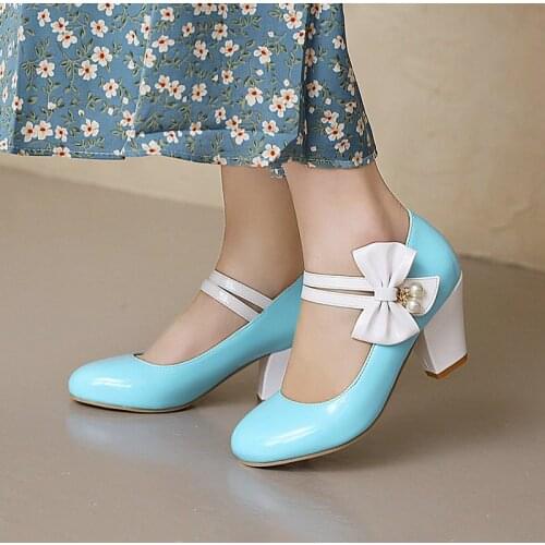 New Arrival Pumps Women Shoes Sweet Round Toe Spring Summer Platform Shoes Buckle High Heels Pumps Shoes Woman Size47 48