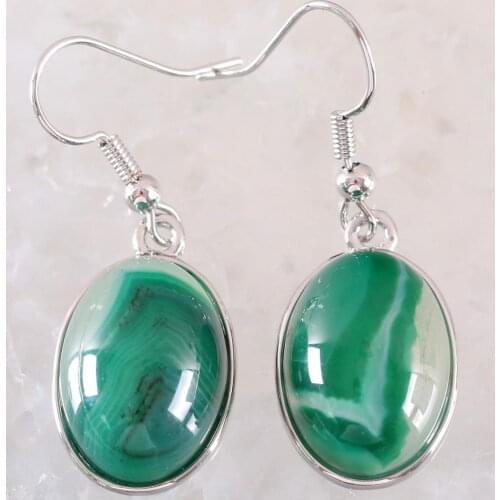 Drop Earrings for Women Natural Green Veins Onyx Oval CAB Cabochon Stone Beads Dangle Earring Jewelry Gift 1Pair U423
