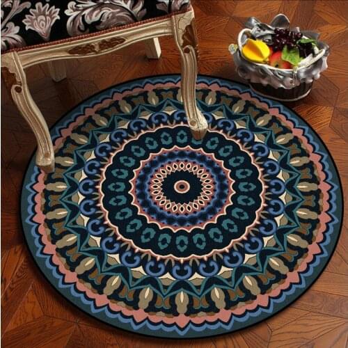 American retro Mandala carpet Wooden floor protection mat plush non-slip floor mat living room round rug custom made round mat