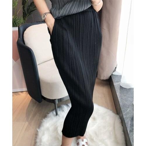 Miyake Pleated Skirt Women 2021 Summer korean Style stretch Lake Blue A-line skirt causal straight skirt