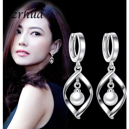 ZRHUA Original 925 Sterling Silver Drop Earrings For Women Girls Party Gift Pendientes Brincos Prevent allergy Female Jewelry