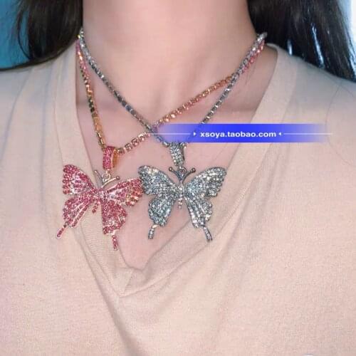 Butterfly Gothic Crystal Vintage Necklace for Women Silver Big Kpop Charm Jewelry Punk Pendants and Necklaces Goth Fashion