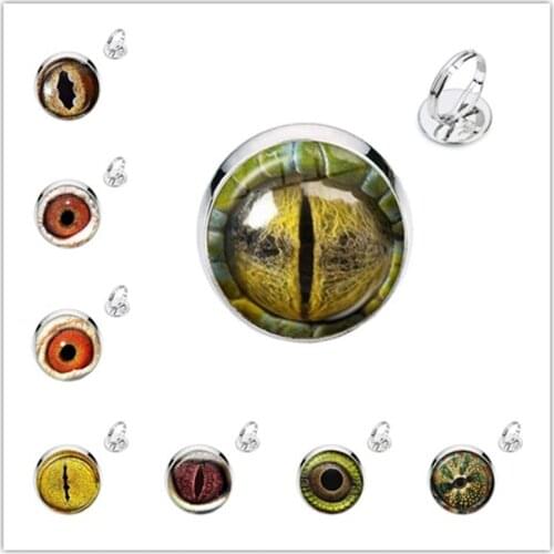 1PC Dragon Eyes Glass Cabochon Adjustable Ring Animal Eyes Dragon Snake Owl Cat Tiger Eyes Rings Jewelry For Women Girls Gift