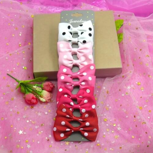 10PCS/SET With Card Point Dots Solid Boutique Grosgrain Ribbon Girl Bow Hair Clip Bows DIY Hair Accessories Hairpin Headwear