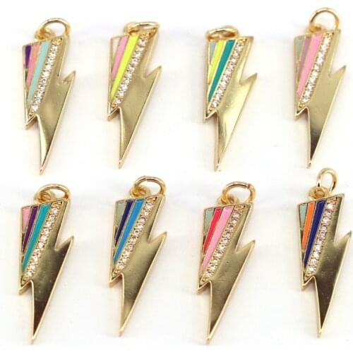 10Pcs jewelry charms zircon Lightning shape pendant for necklace gold plated lightning charms for necklaces making